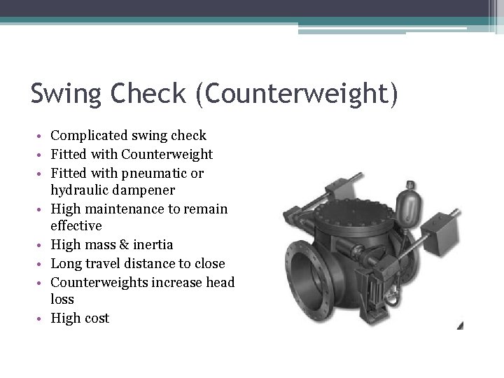 Swing Check (Counterweight) • Complicated swing check • Fitted with Counterweight • Fitted with