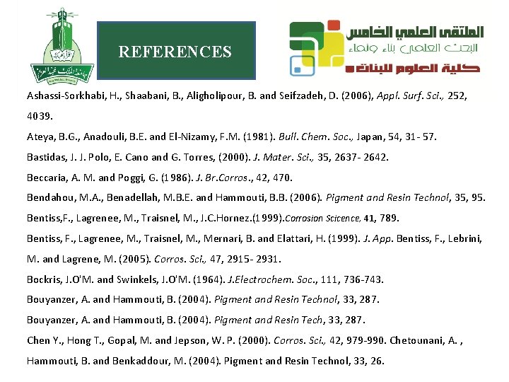 REFERENCES Ashassi-Sorkhabi, H. , Shaabani, B. , Aligholipour, B. and Seifzadeh, D. (2006), Appl.