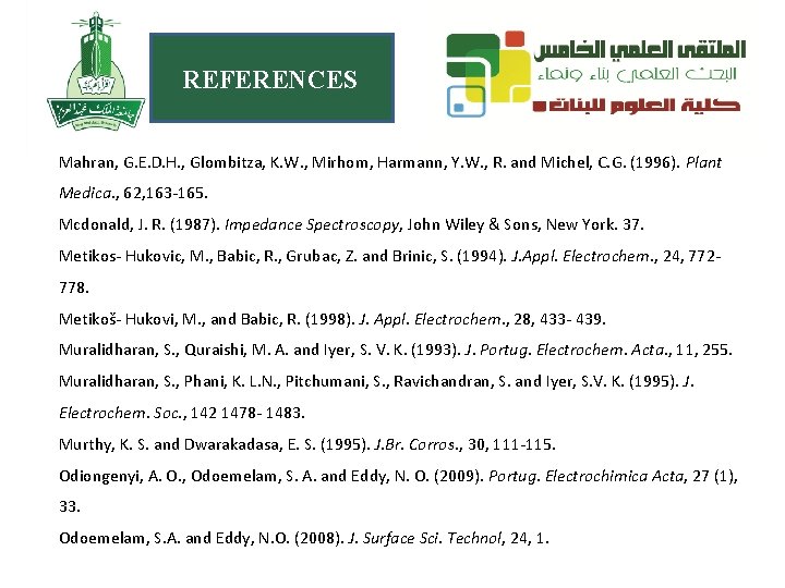 REFERENCES Mahran, G. E. D. H. , Glombitza, K. W. , Mirhom, Harmann, Y.