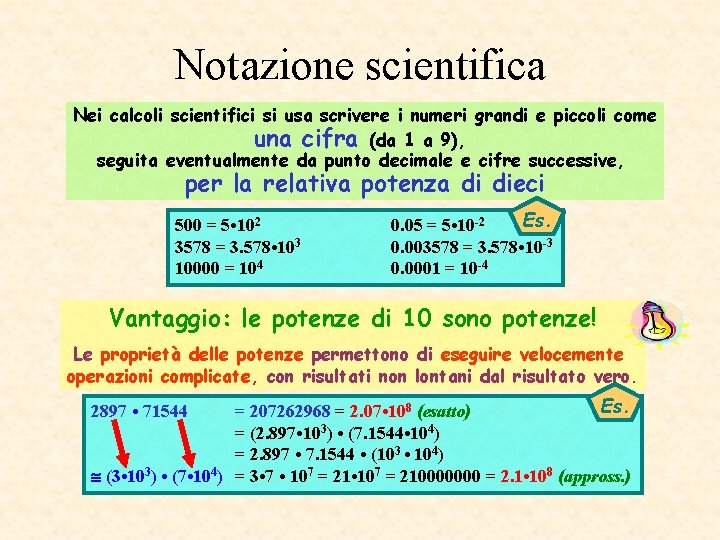 Notazione scientifica Nei calcoli scientifici si usa scrivere i numeri grandi e piccoli come
