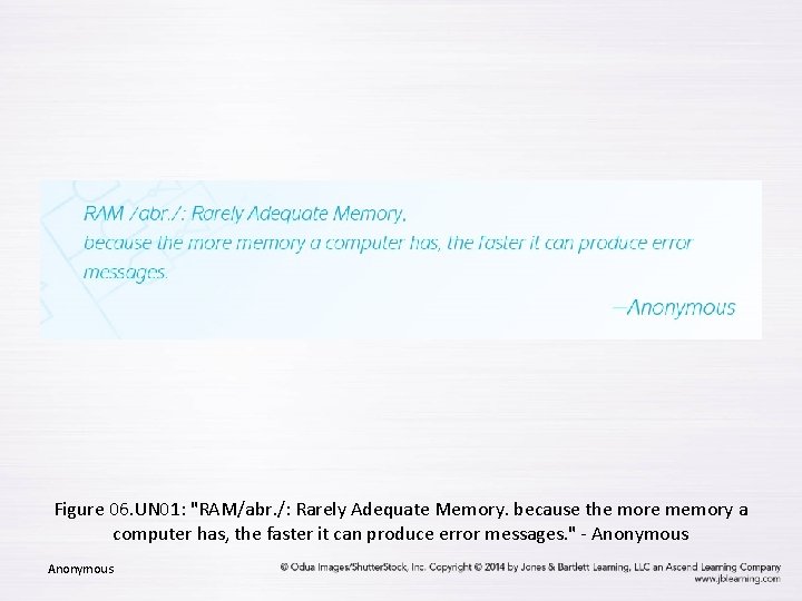 Figure 06. UN 01: "RAM/abr. /: Rarely Adequate Memory. because the more memory a