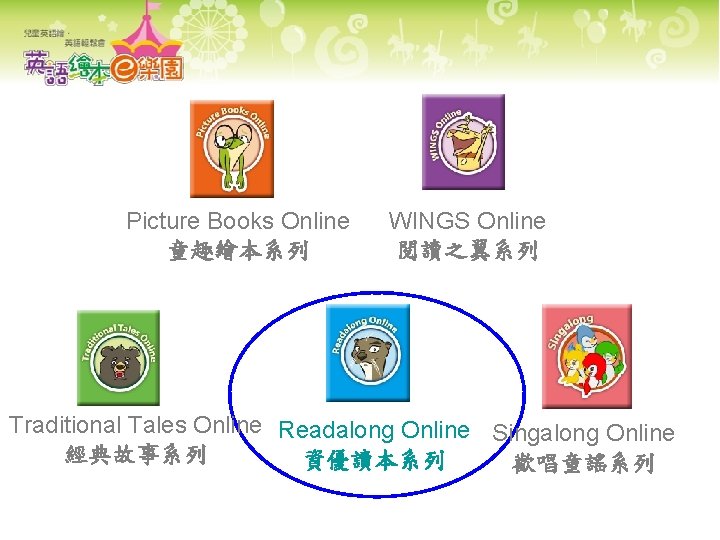 Picture Books Online 童趣繪本系列 WINGS Online 閱讀之翼系列 Traditional Tales Online Readalong Online Singalong Online