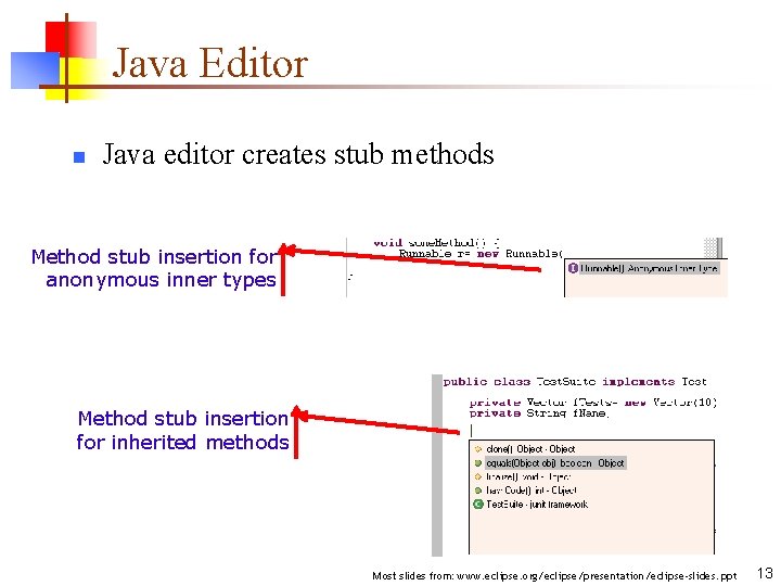 Java Editor n Java editor creates stub methods Method stub insertion for anonymous inner