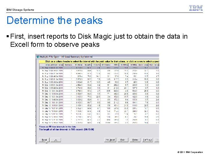 IBM Storage Systems Determine the peaks § First, insert reports to Disk Magic just