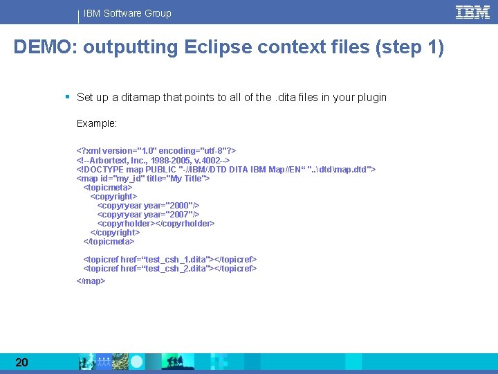 IBM Software Group DEMO: outputting Eclipse context files (step 1) § Set up a