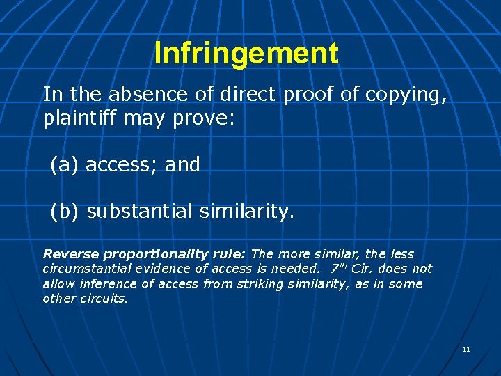 Infringement In the absence of direct proof of copying, plaintiff may prove: (a) access;