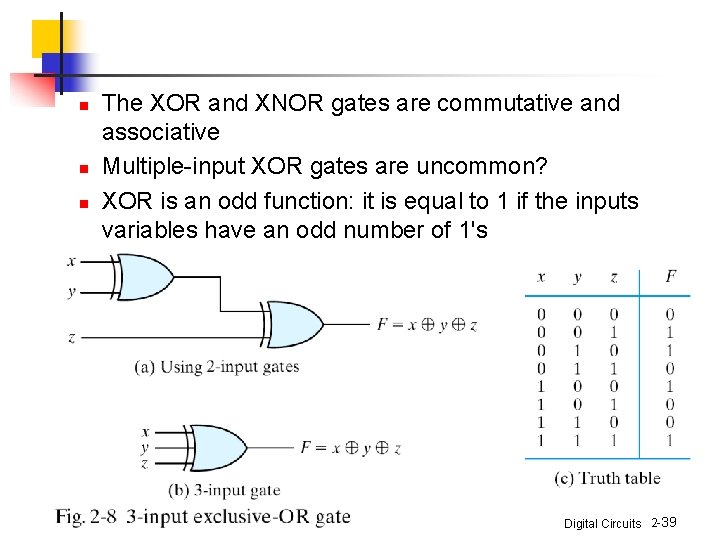 n n n The XOR and XNOR gates are commutative and associative Multiple-input XOR n n n The XOR and XNOR gates are commutative and associative Multiple-input XOR