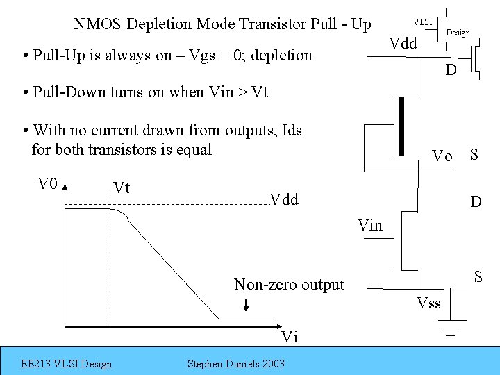 NMOS Depletion Mode Transistor Pull - Up VLSI Design Vdd • Pull-Up is always