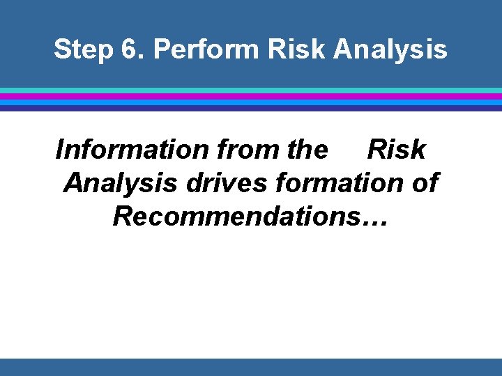 Step 6. Perform Risk Analysis Information from the Risk Analysis drives formation of Recommendations…