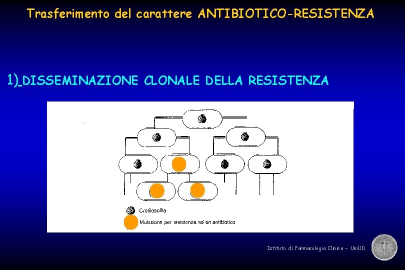 Trasferimento del carattere ANTIBIOTICO-RESISTENZA 1) DISSEMINAZIONE CLONALE DELLA RESISTENZA Istituto di Farmacologia Clinica -