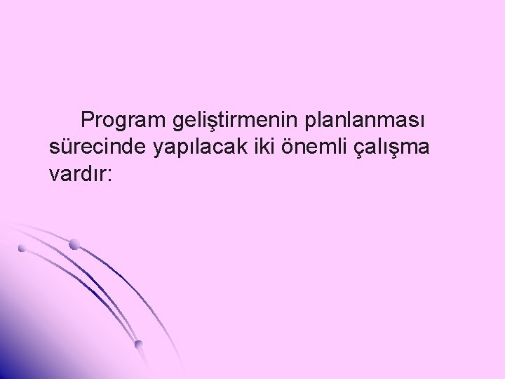 Program geliştirmenin planlanması sürecinde yapılacak iki önemli çalışma vardır: 