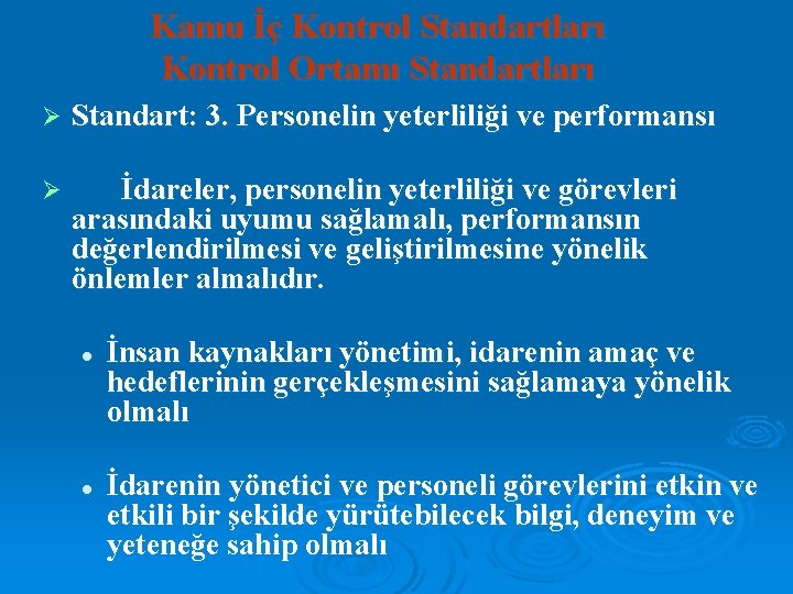 Kamu İç Kontrol Standartları Kontrol Ortamı Standartları Ø Standart: 3. Personelin yeterliliği ve performansı