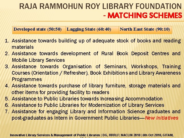 RAJA RAMMOHUN ROY LIBRARY FOUNDATION - MATCHING SCHEMES Developed state (50: 50) Lagging State