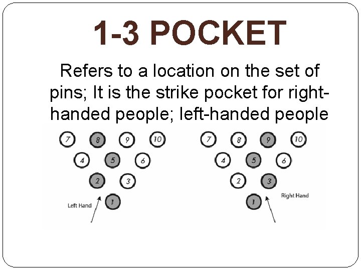 1 -3 POCKET Refers to a location on the set of pins; It is