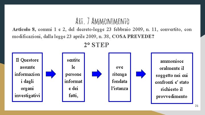 Art. 7 Ammonimento Articolo 8, commi 1 e 2, del decreto-legge 23 febbraio 2009,