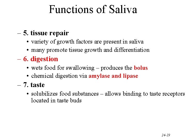 Functions of Saliva – 5. tissue repair • variety of growth factors are present