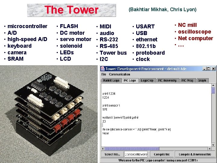 The Tower • microcontroller • A/D • high-speed A/D • keyboard • camera •