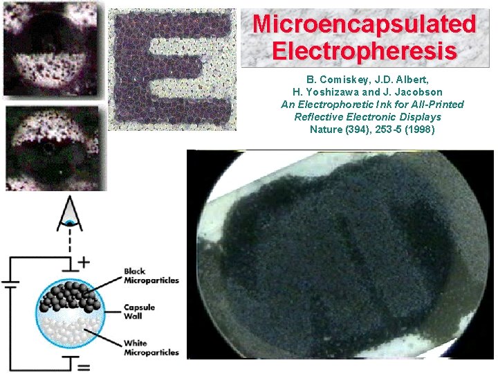 Microencapsulated Electropheresis B. Comiskey, J. D. Albert, H. Yoshizawa and J. Jacobson An Electrophoretic