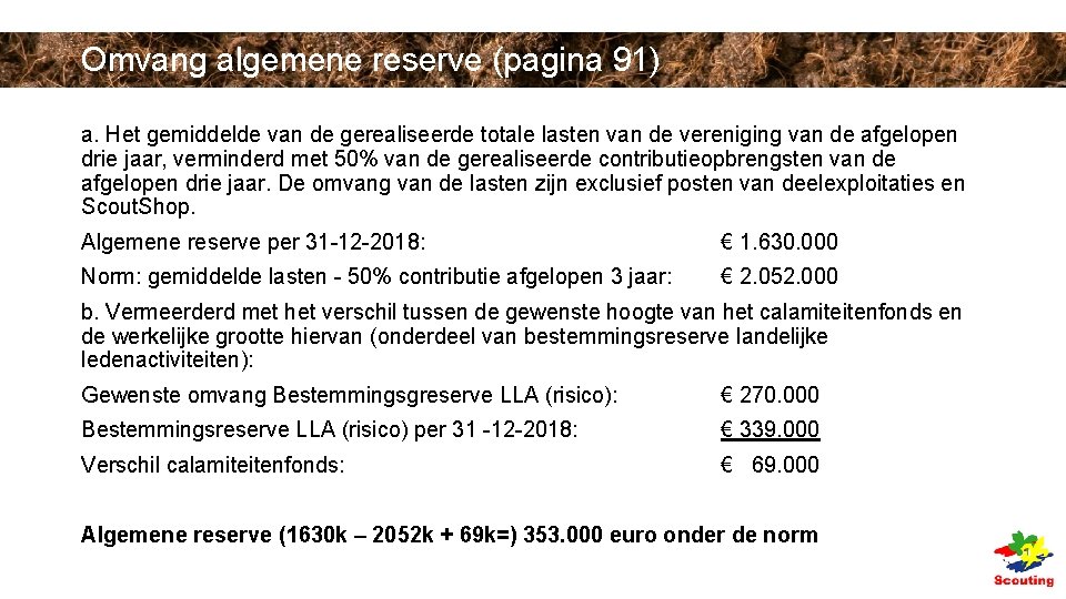 Omvang algemene reserve (pagina 91) a. Het gemiddelde van de gerealiseerde totale lasten van Omvang algemene reserve (pagina 91) a. Het gemiddelde van de gerealiseerde totale lasten van