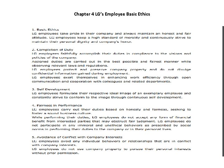 Chapter 4 LG’s Employee Basic Ethics 