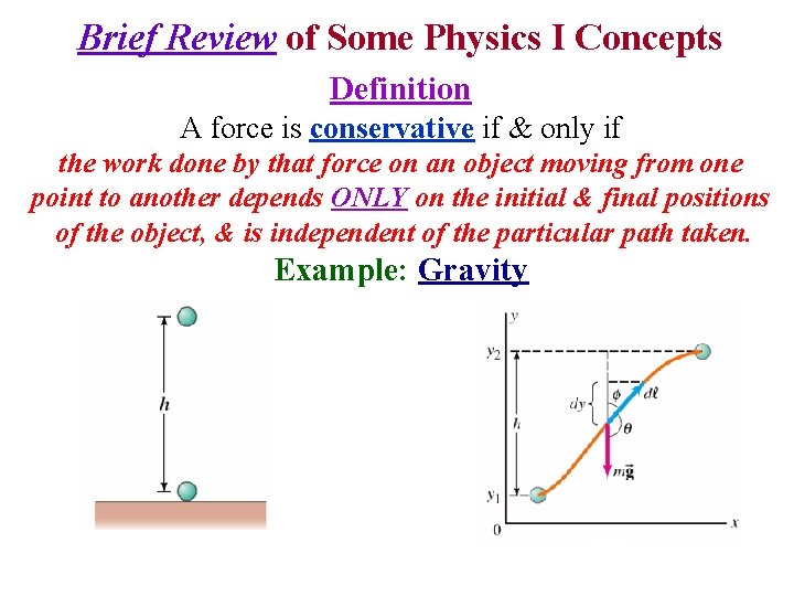 Brief Review of Some Physics I Concepts Definition A force is conservative if &