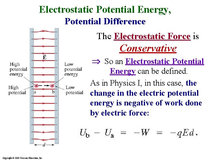 Electrostatic Potential Energy, Potential Difference The Electrostatic Force is Conservative So an Electrostatic Potential