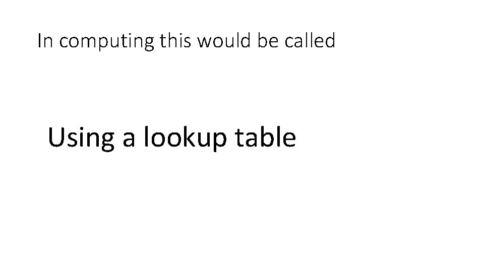 In computing this would be called Using a lookup table 
