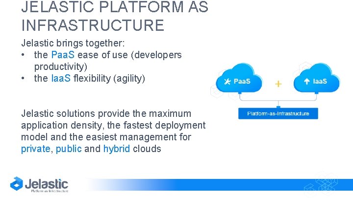 JELASTIC PLATFORM AS INFRASTRUCTURE Jelastic brings together: • the Paa. S ease of use