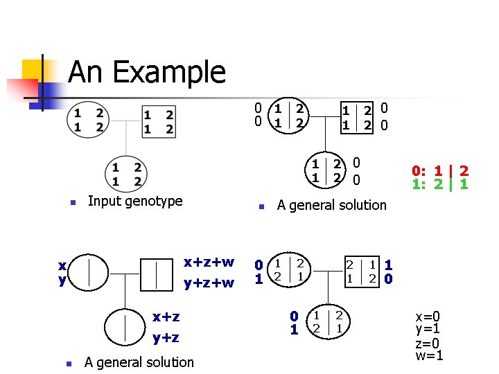 An Example 0 1 2 1 1 n Input genotype n x+z+w x y