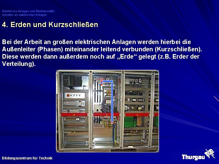 Elektrische Anlagen und Betriebsmittel Arbeiten an elektrischen Anlagen 4. Erden und Kurzschließen Bei der