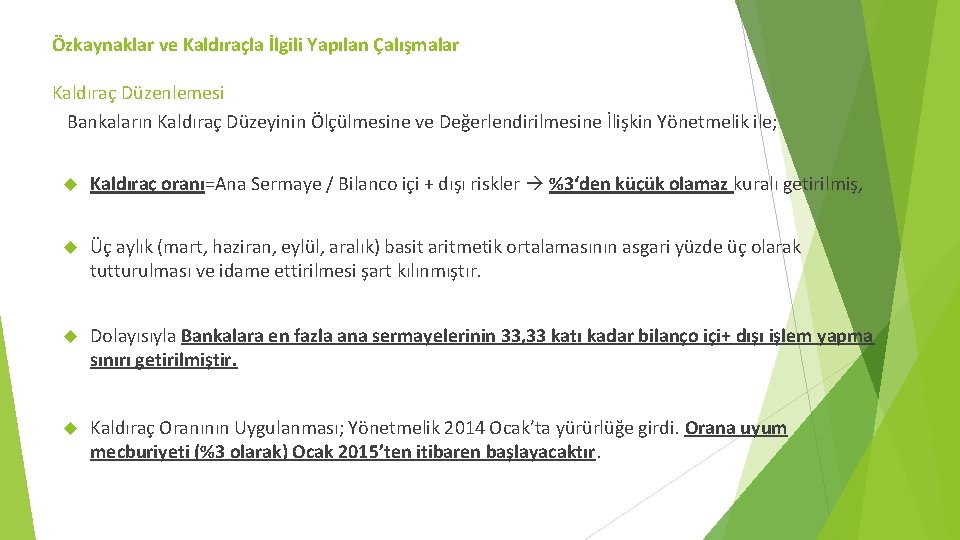 Özkaynaklar ve Kaldıraçla İlgili Yapılan Çalışmalar Kaldıraç Düzenlemesi Bankaların Kaldıraç Düzeyinin Ölçülmesine ve Değerlendirilmesine