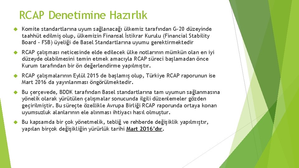 RCAP Denetimine Hazırlık Komite standartlarına uyum sağlanacağı ülkemiz tarafından G-20 düzeyinde taahhüt edilmiş olup,