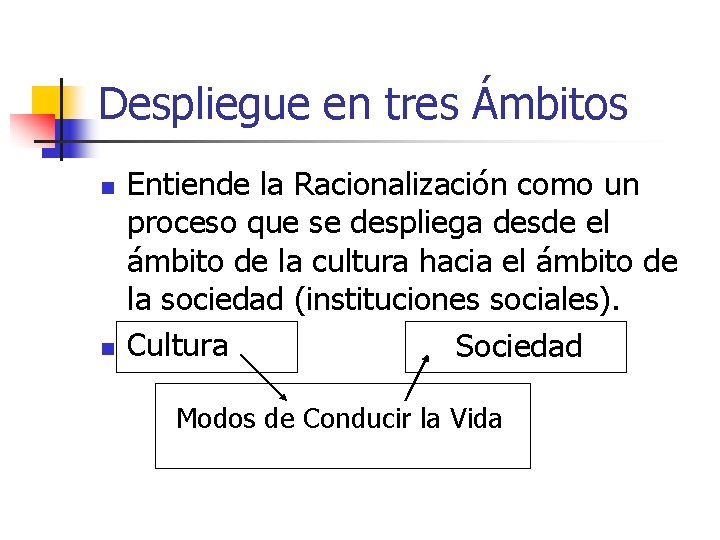 Despliegue en tres Ámbitos n n Entiende la Racionalización como un proceso que se