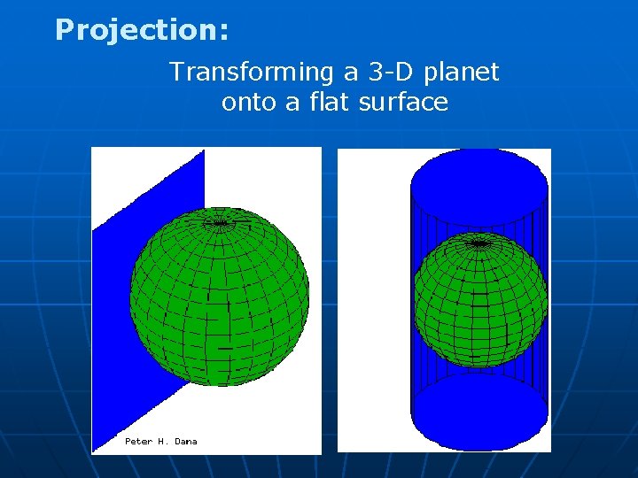 Projection: Transforming a 3 -D planet onto a flat surface 