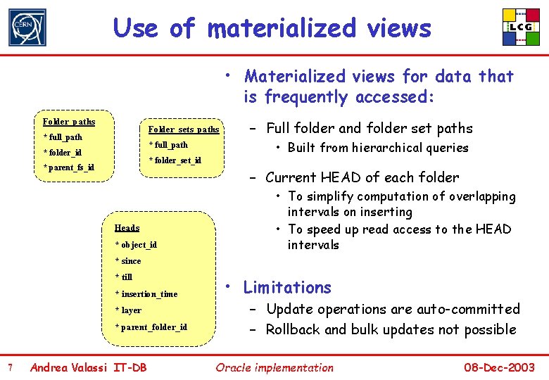 Use of materialized views • Materialized views for data that is frequently accessed: Folder_paths