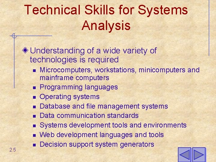 Technical Skills for Systems Analysis Understanding of a wide variety of technologies is required