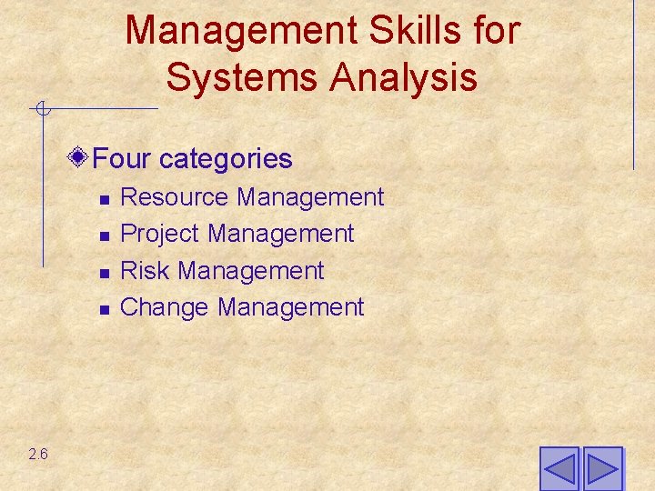 Management Skills for Systems Analysis Four categories n n 2. 6 Resource Management Project