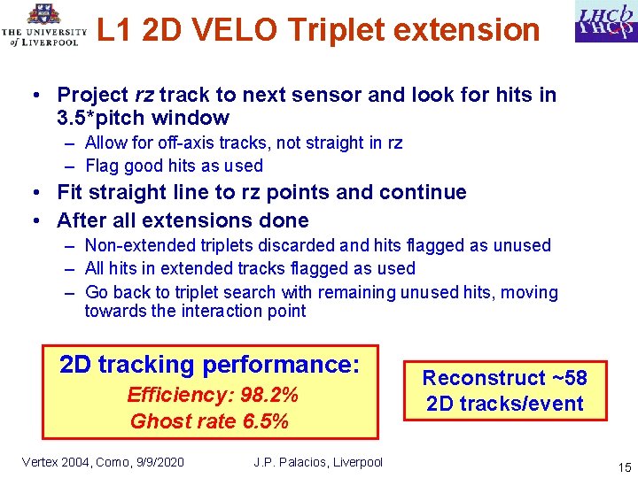 L 1 2 D VELO Triplet extension • Project rz track to next sensor