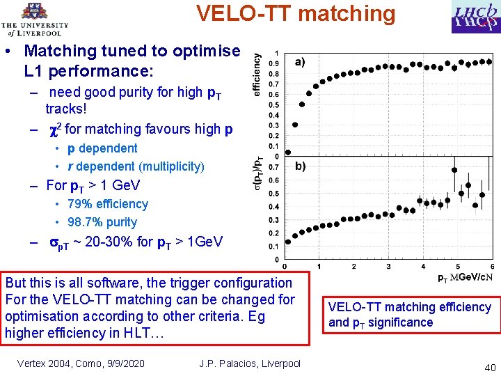 VELO-TT matching • Matching tuned to optimise L 1 performance: – need good purity