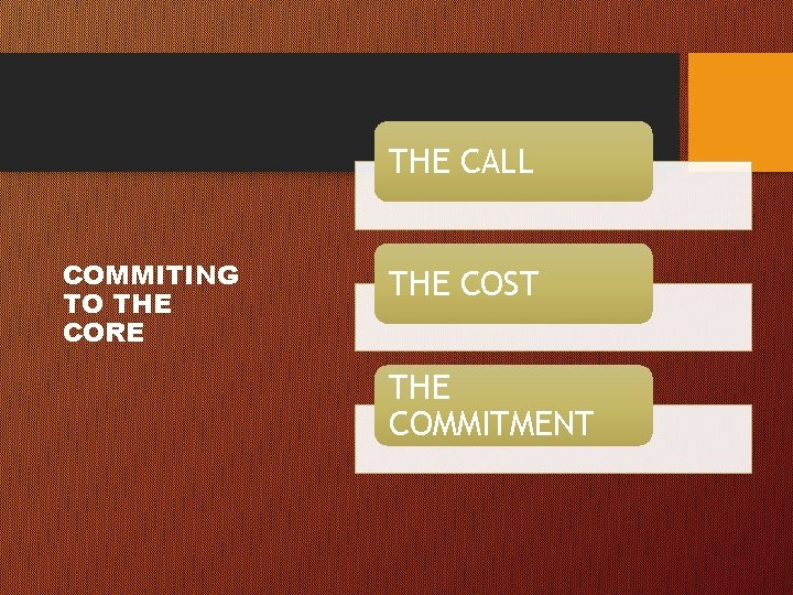 THE CALL COMMITING TO THE CORE THE COST THE COMMITMENT 