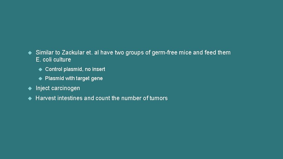  Similar to Zackular et. al have two groups of germ-free mice and feed