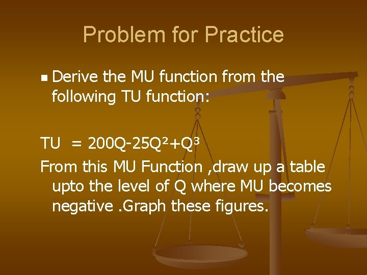 Problem for Practice n Derive the MU function from the following TU function: TU