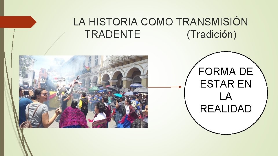 LA HISTORIA COMO TRANSMISIÓN TRADENTE (Tradición) FORMA DE ESTAR EN LA REALIDAD 