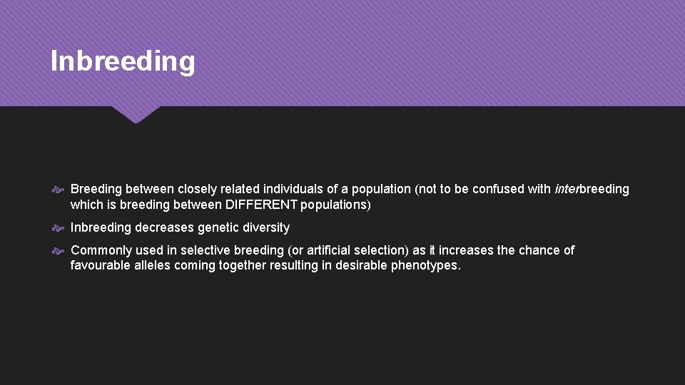 Inbreeding Breeding between closely related individuals of a population (not to be confused with