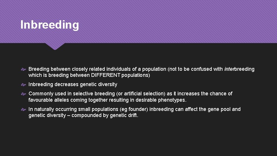 Inbreeding Breeding between closely related individuals of a population (not to be confused with
