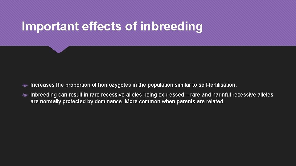 Important effects of inbreeding Increases the proportion of homozygotes in the population similar to