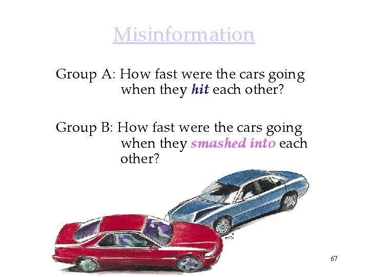 Misinformation Group A: How fast were the cars going when they hit each other?