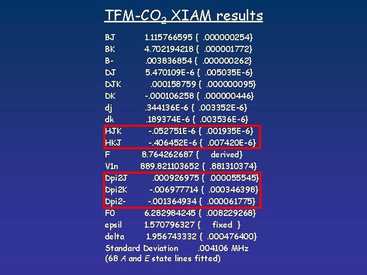 TFM-CO 2 XIAM results BJ 1. 115766595 {. 000000254} BK 4. 702194218 {. 000001772}