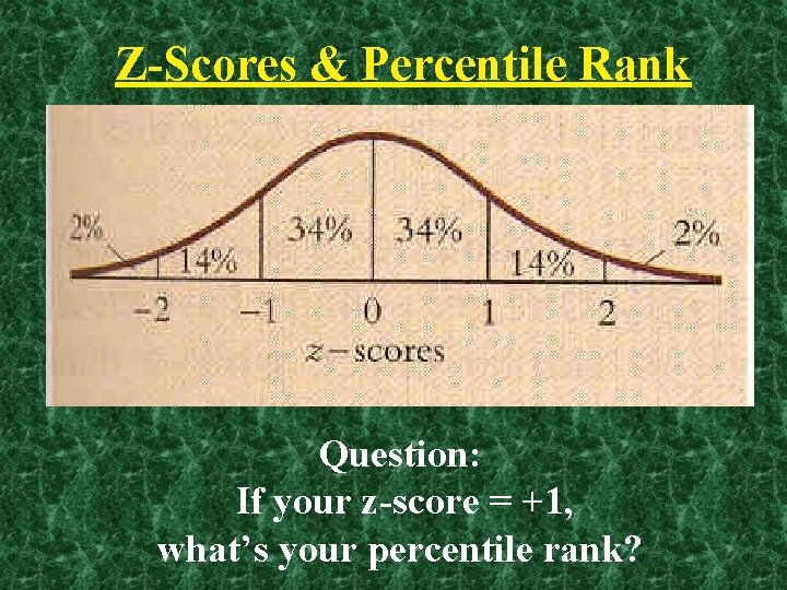 Z-Scores & Percentile Rank Question: If your z-score = +1, what’s your percentile rank?