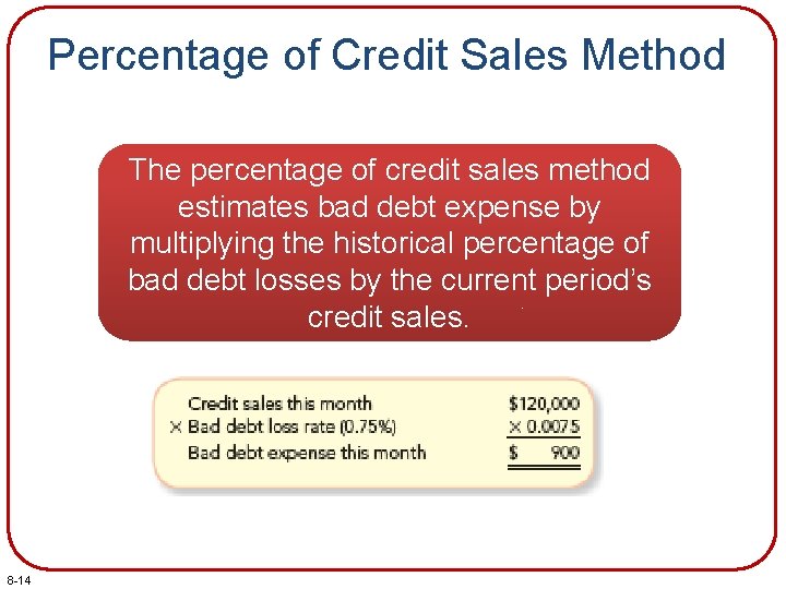 Percentage of Credit Sales Method The percentage of credit sales method estimates bad debt
